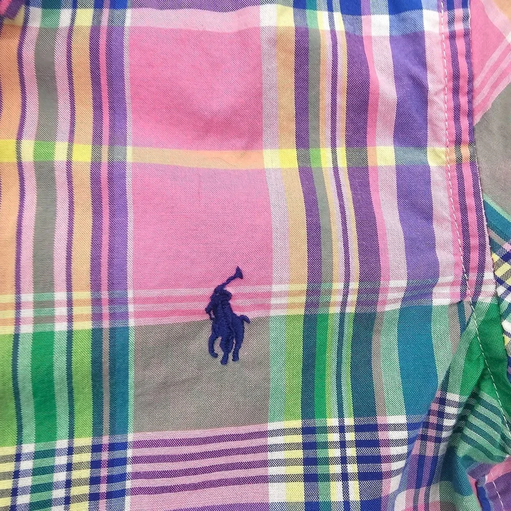 Ralph Lauren Madras Boys Shirt 5 Pink Green Plaid Button Down Pony Summer School